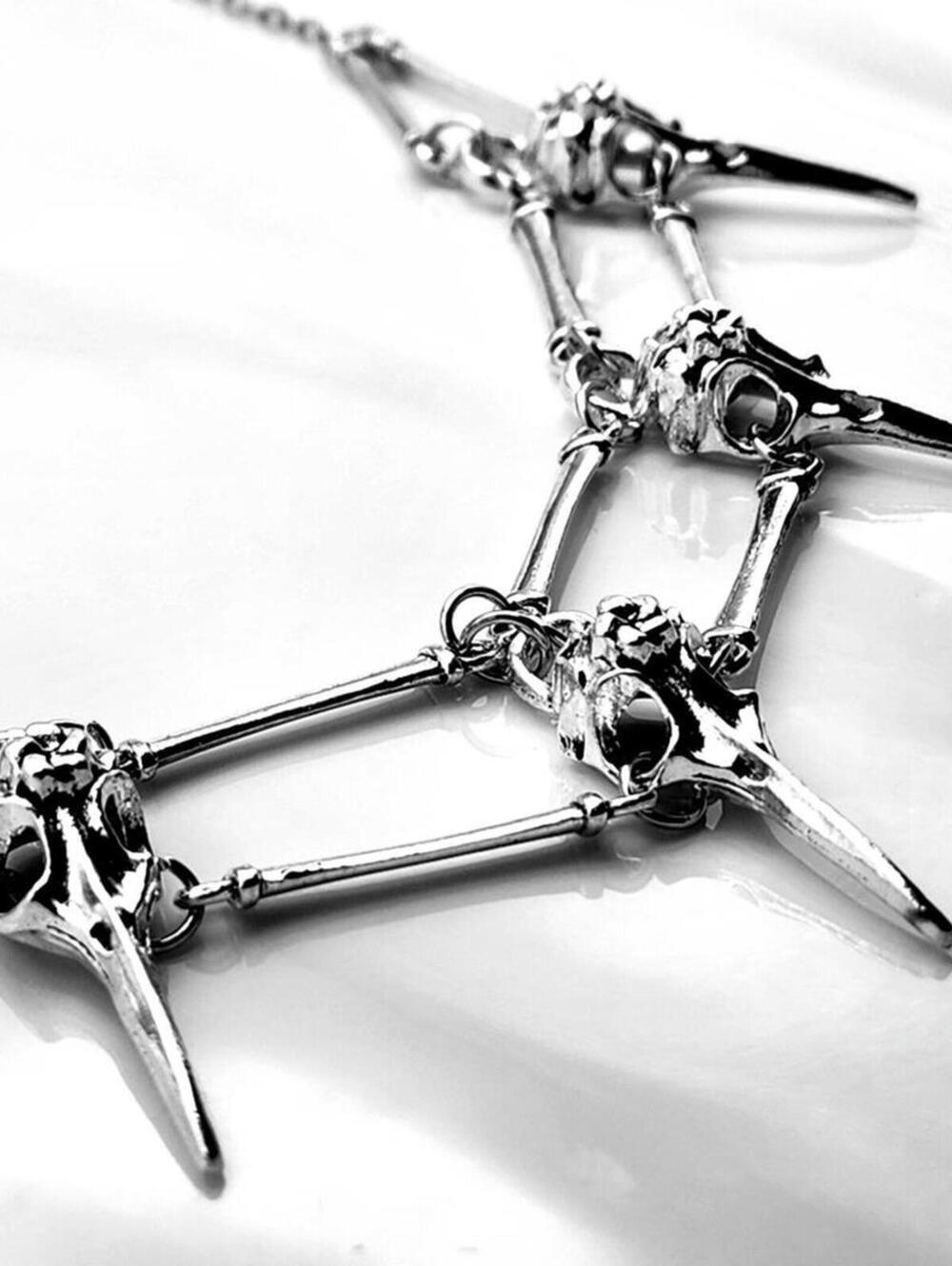 Midnight Ossuary Silver Bird Skull Spike Necklace